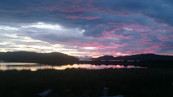 Sunset views from Self catering caravans on shore of Arivegaig Bay, Ardnamurchan Scotland